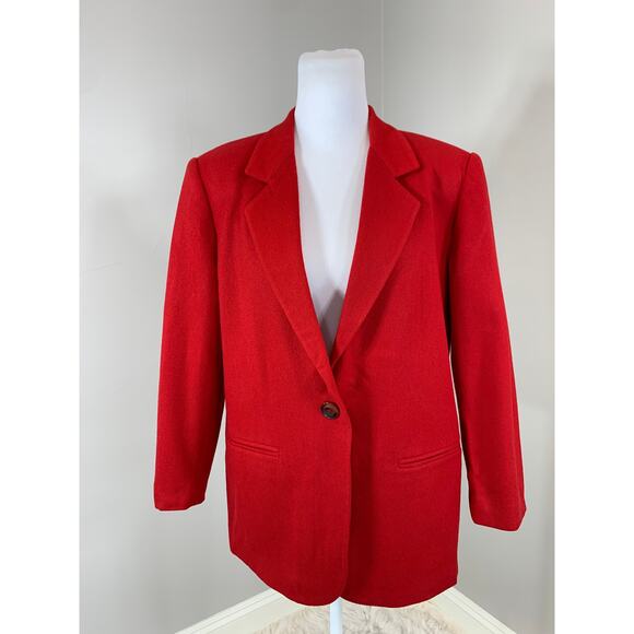 Vintage 90s Red Wool Blazer Fall Winter Christmas Retro Holiday Party Preppy - Picture 2 of 9